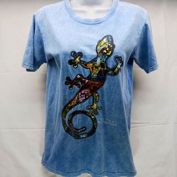 Yacht Club Cotton Tee Women's Small. Aruba Colorful Iguana Graphic/Faded Blue. - Picture 3 of 11